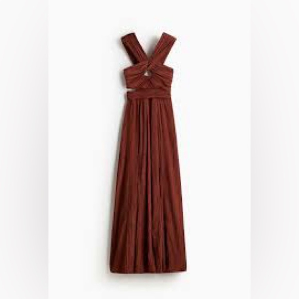 Women's Sleeveless Cross-Front Maxi Dress in Rust